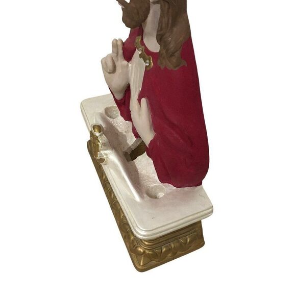 Vintage Silvestri Bros Chalkware Jesus God Bless Our Home Candle Lamp - Picture 2 of 3